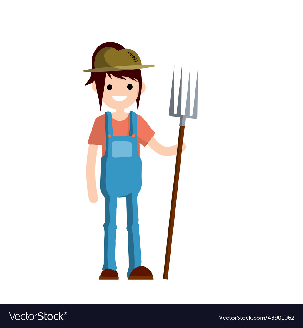 Woman farmer in overalls with fork Royalty Free Vector Image