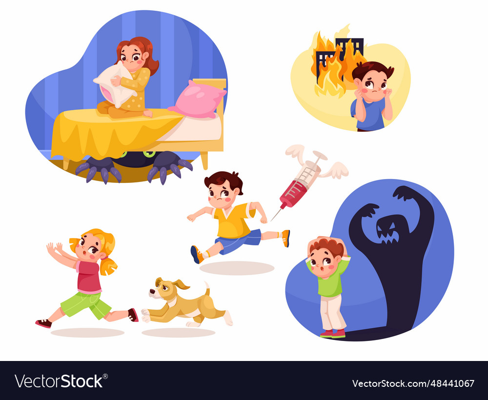 Childhood fears with little kid character afraid Vector Image