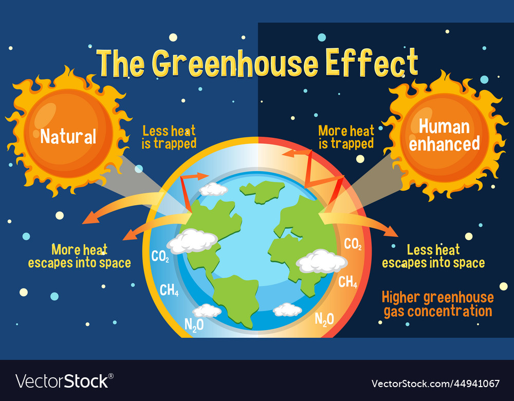 Diagram showing the greenhouse effect Royalty Free Vector