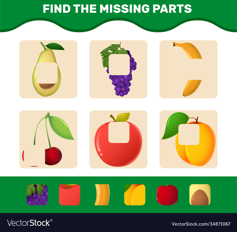 Find missing parts cartoon fruits game for toddler