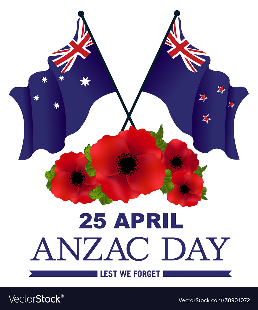 Banner red poppies nz australian flags Royalty Free Vector