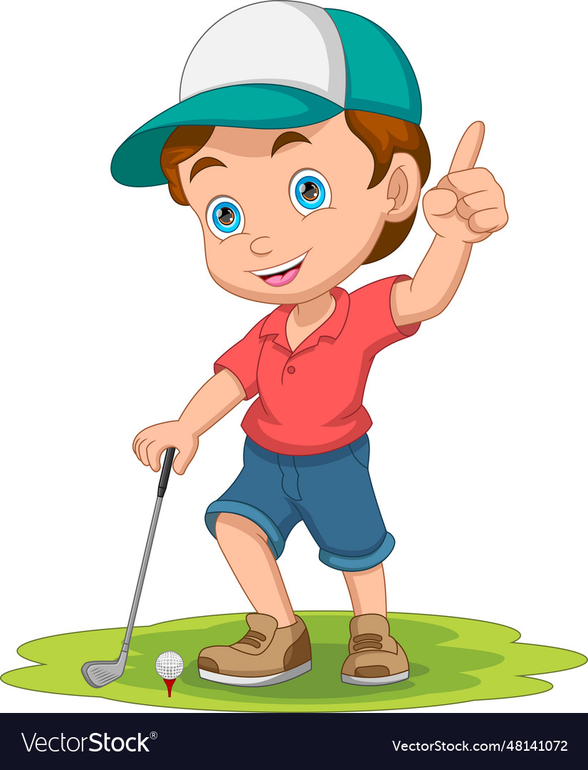 Cartoon cute little boy playing golf Royalty Free Vector