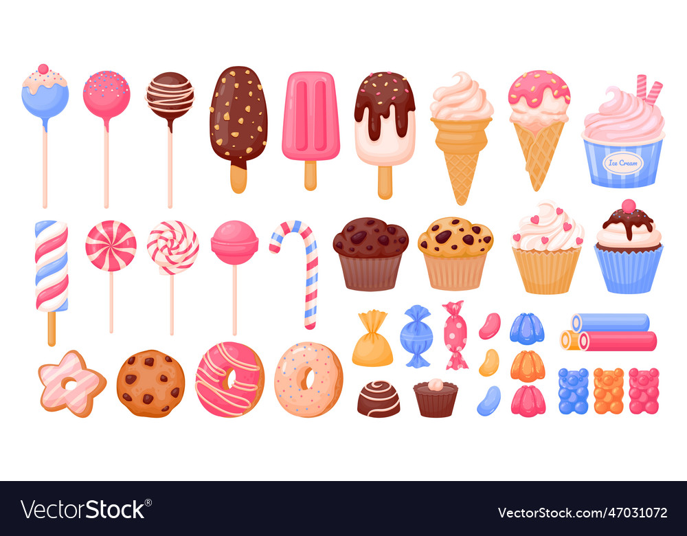 Cartoon sweets sweet dessert candy cute cake Vector Image