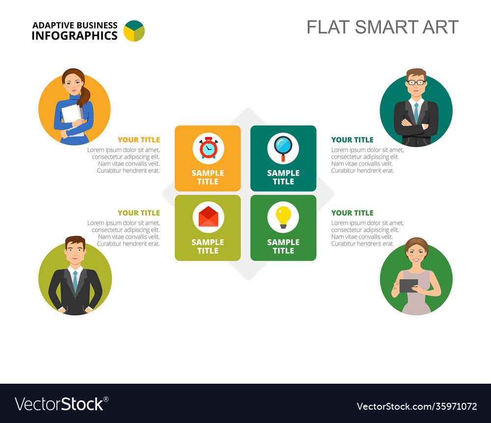Four workers team slide template Royalty Free Vector Image