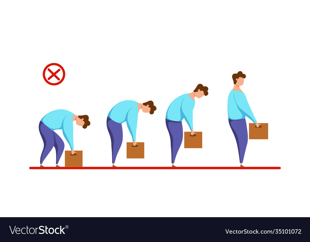 Lifting box improper technique health care Vector Image