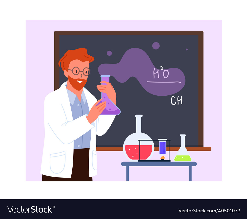 Teacher Holding Lab Beakers In Chemistry Lesson Vector Image