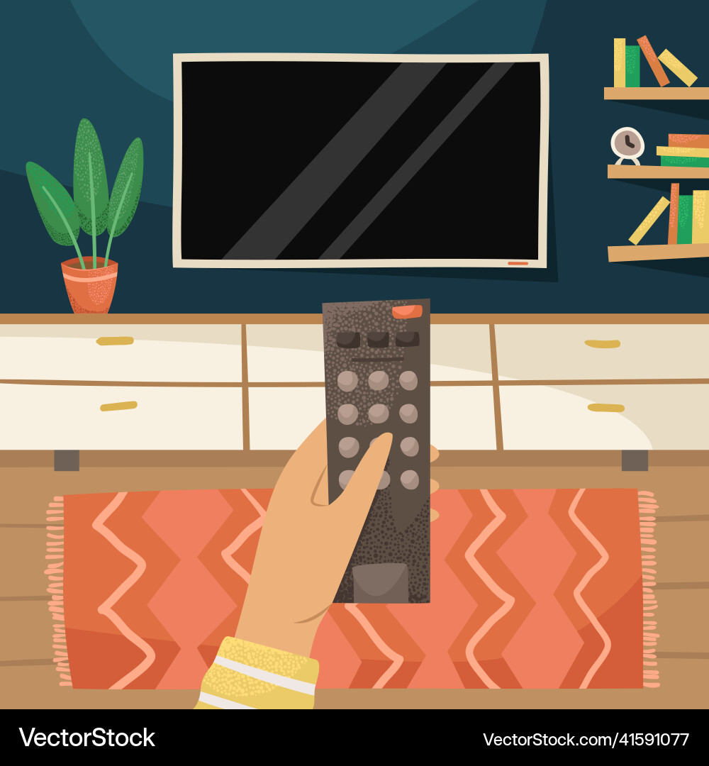 A person switching channels with tv remote Vector Image