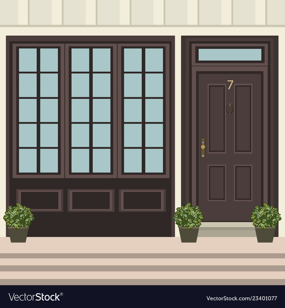 House door front with doorstep and steps window Vector Image