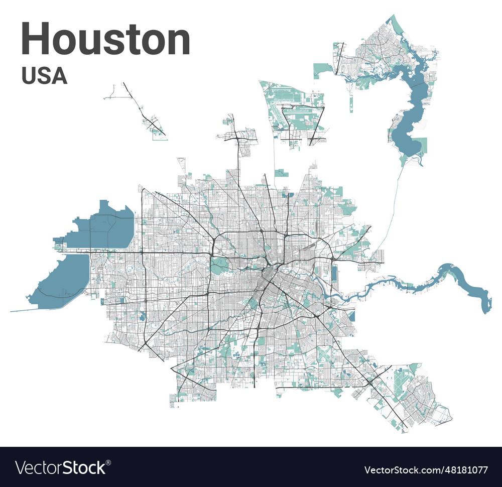 Houston Map Administrative Area Royalty Free Vector Image