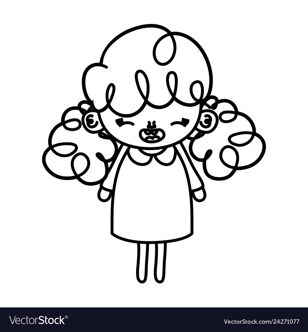 Line Happy Girl Child With Curly Hairstyle Vector Image
