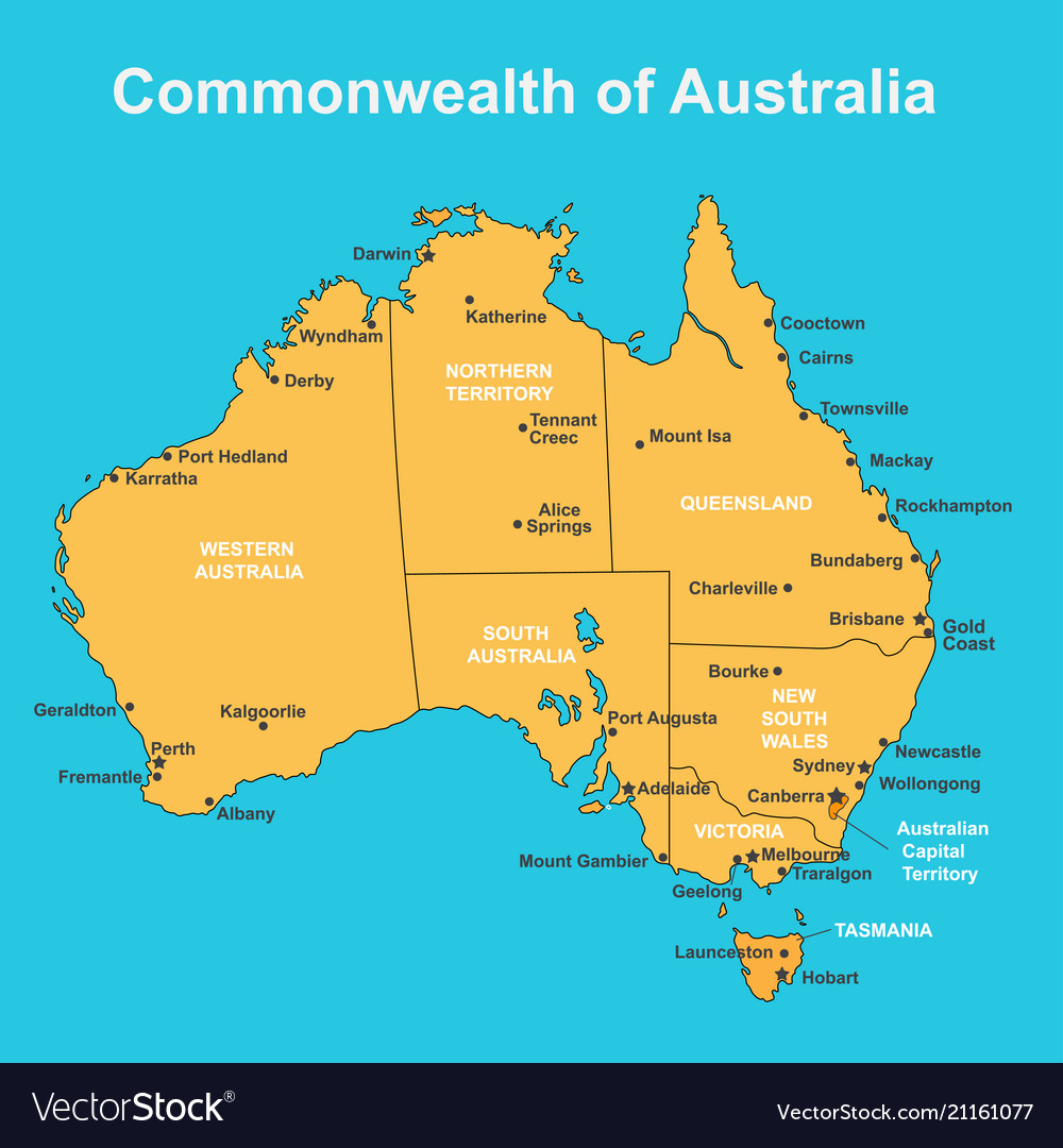 Map Of Australia With Major Towns And Cities Vector Image My XXX Hot Girl   Map Australia With Major Towns And Cities Vector 21161077 