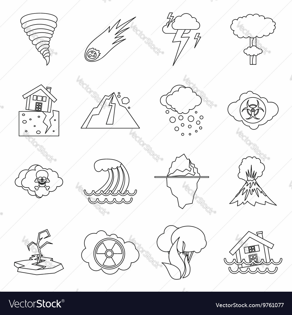 Natural Disaster Icons Set Outline Ctyle Vector Image