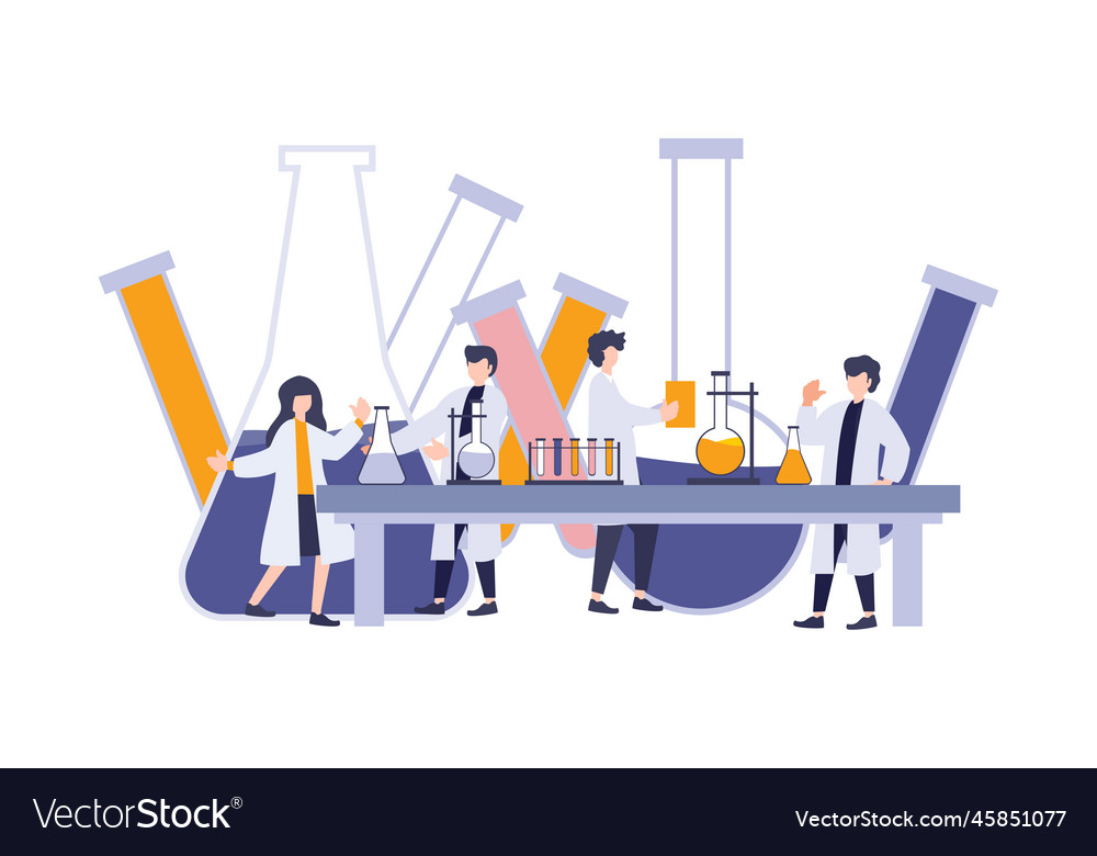 Scientist working an experiment with tubes Vector Image