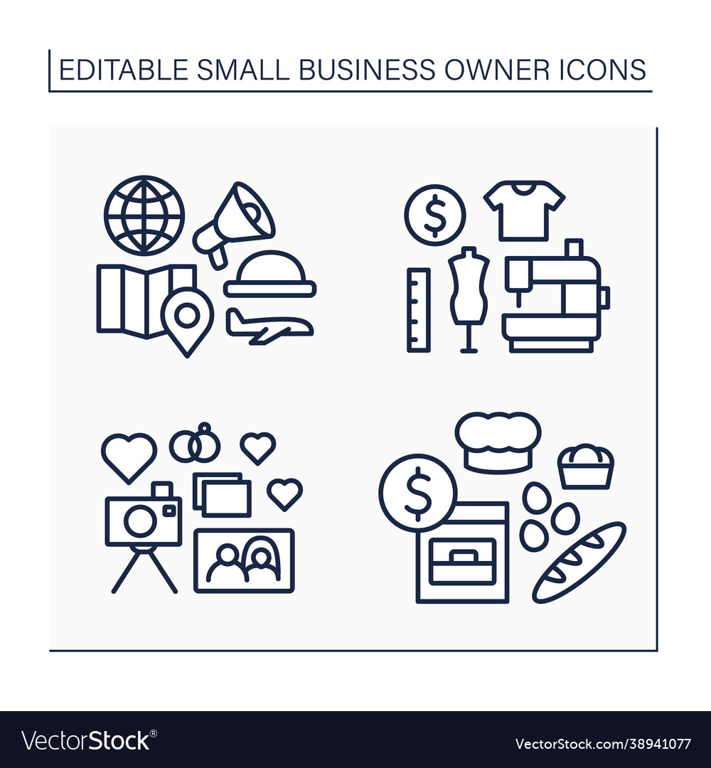 Small business owner line icons set Royalty Free Vector