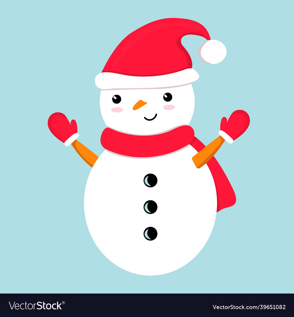 Cute smiling funny snowman in red santa hat scarf Vector Image