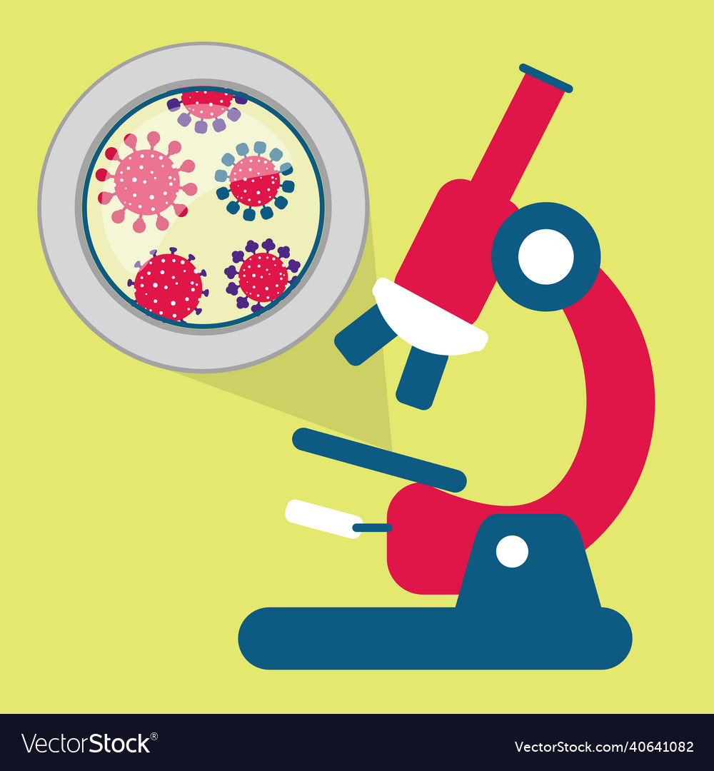 Several variant of the virus under microscope Vector Image