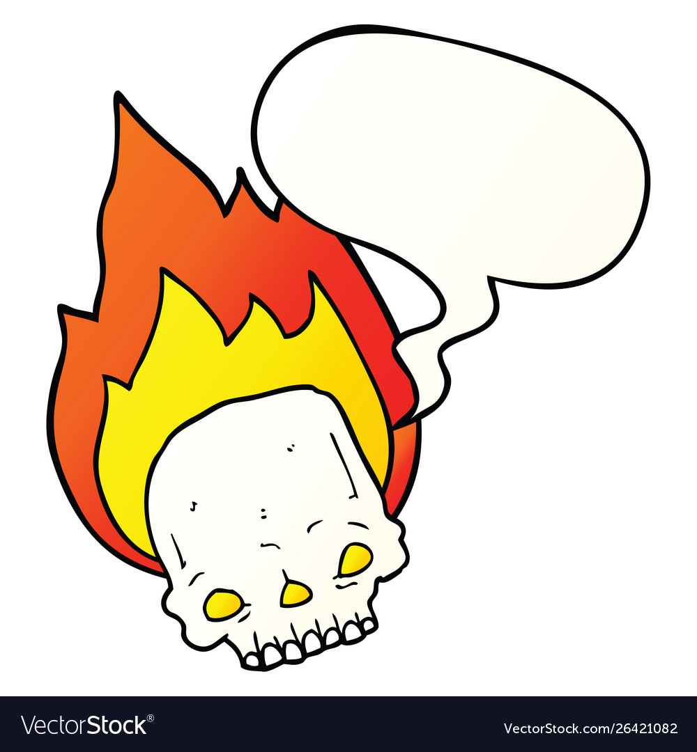 Spooky cartoon flaming skull and speech bubble Vector Image