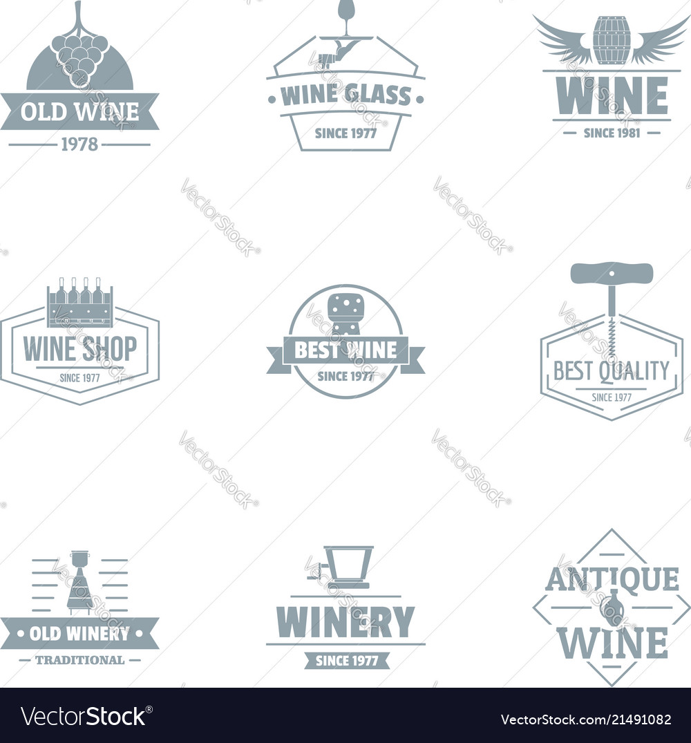 Wine cellar logo set simple style Royalty Free Vector Image