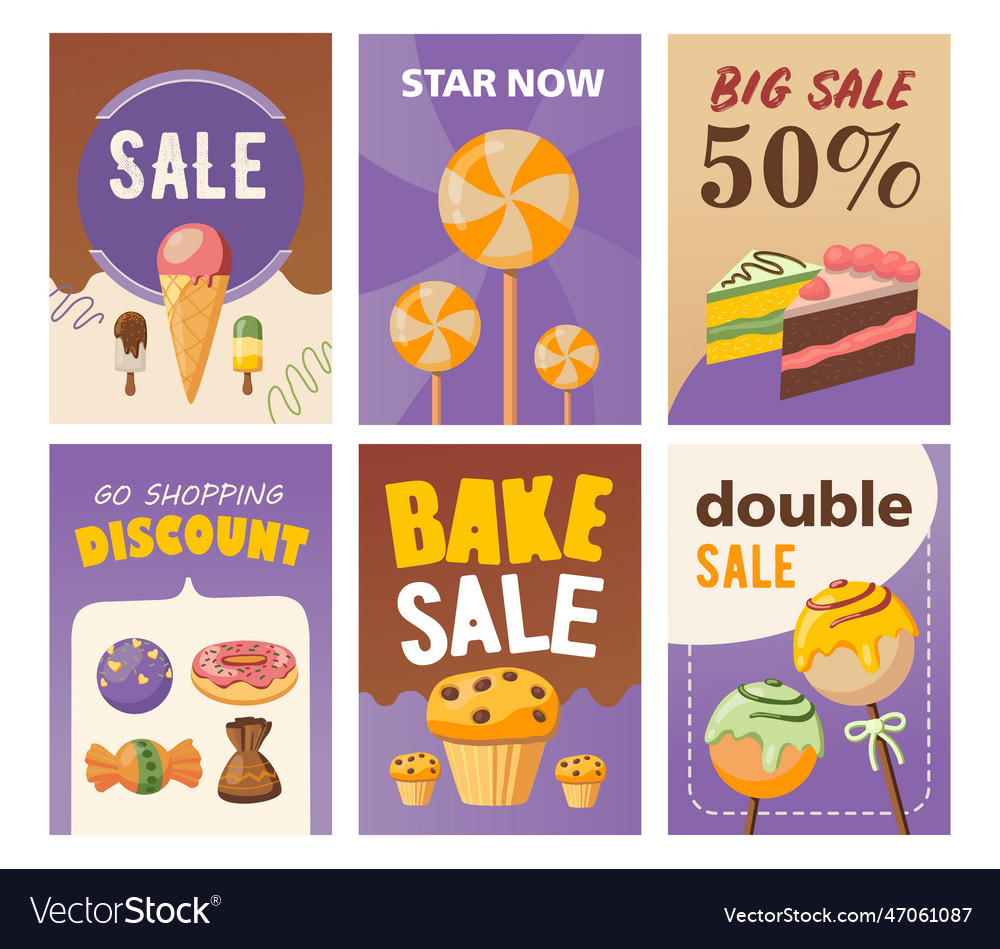 Big sale brochure designs with delicious pastry Vector Image