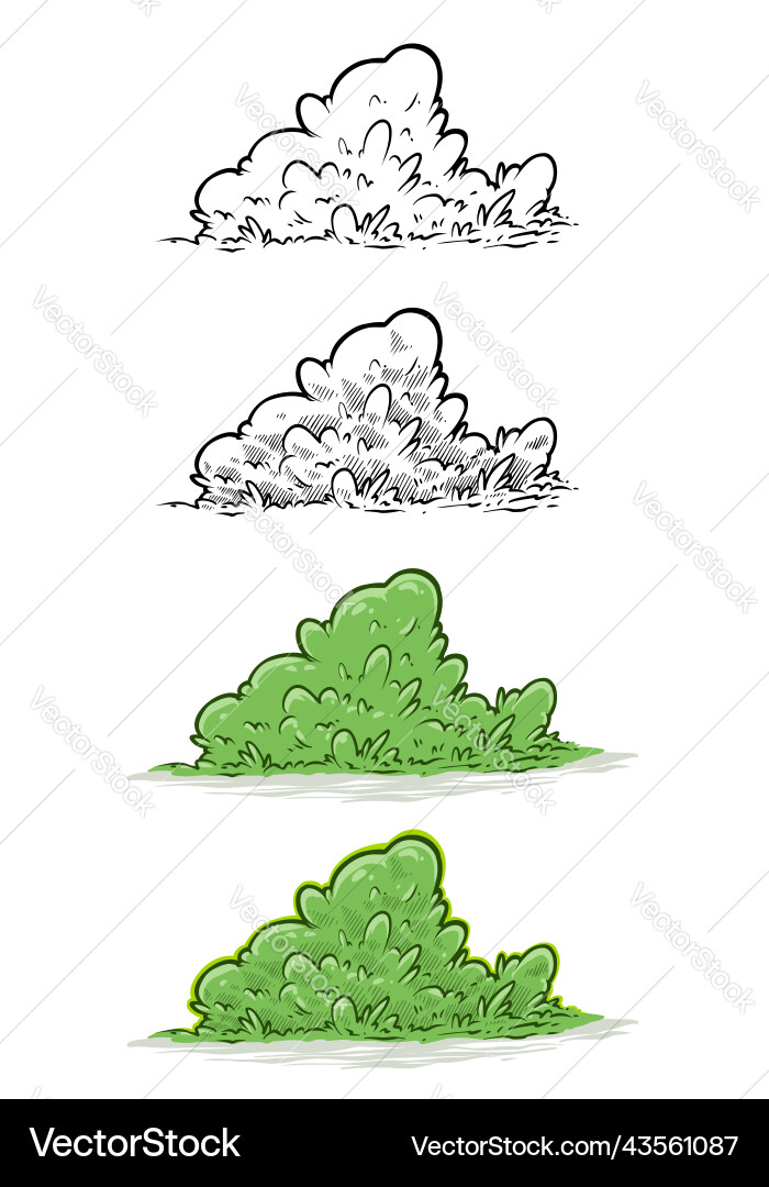 Cartoon green small bush icon set Royalty Free Vector Image