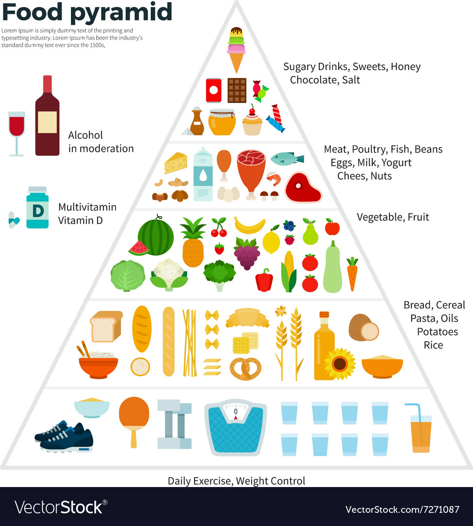 Food guide pyramid healthy eating Royalty Free Vector Image