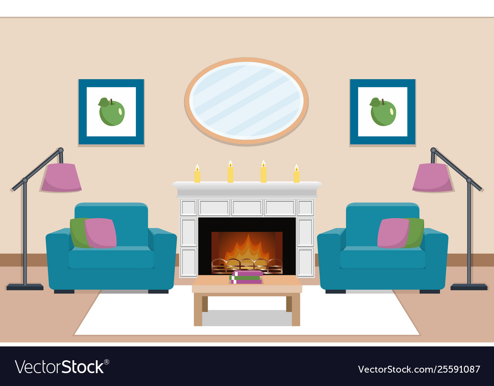 Living room interior with chimney Royalty Free Vector Image