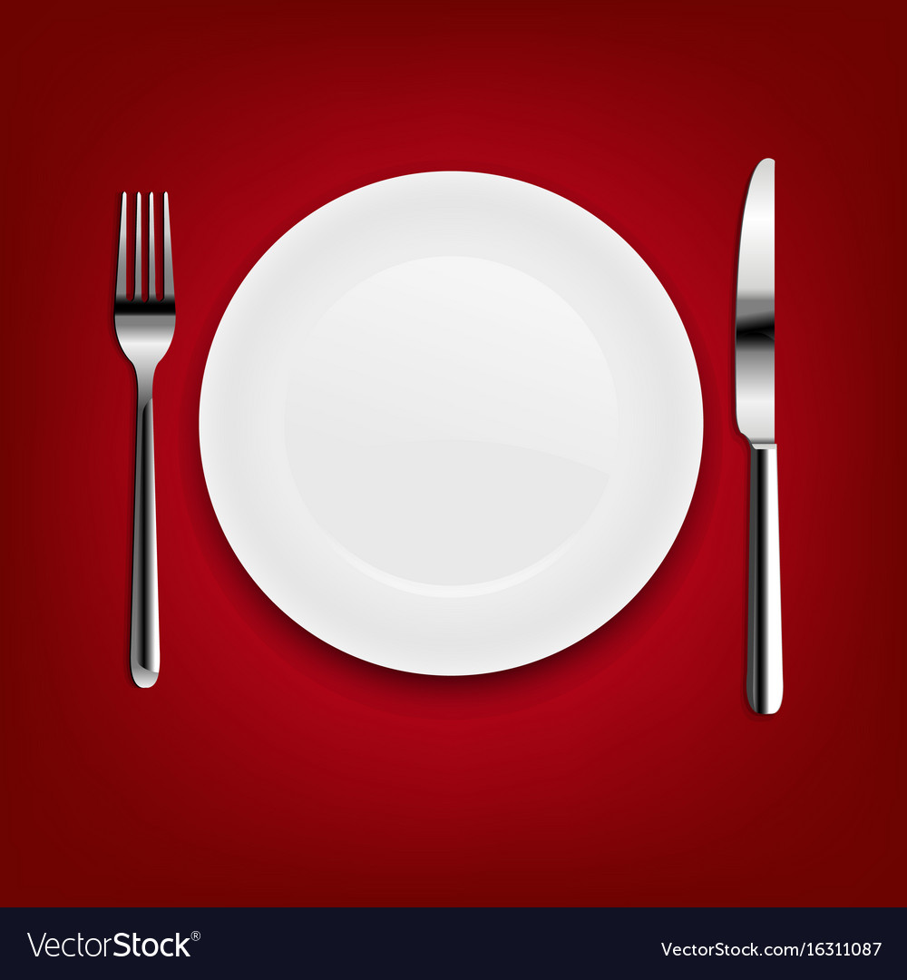 Plate with fork and knife with red cloth Vector Image