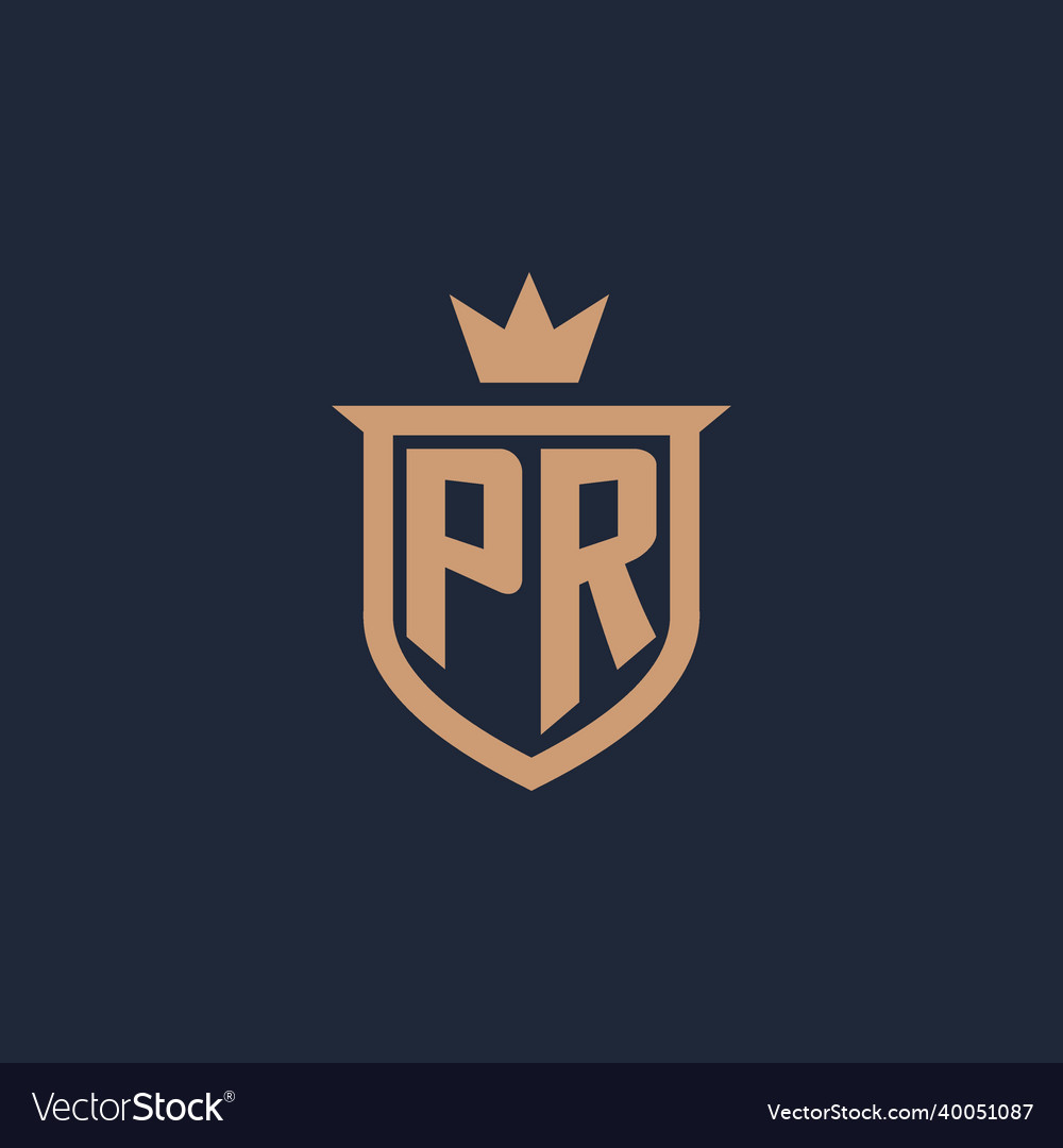 Pr monogram initial logo with shield and crown Vector Image