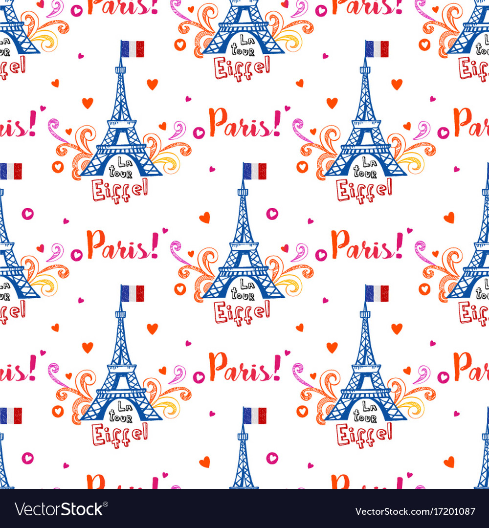 Seamless pattern with eiffel tower and ornaments Vector Image
