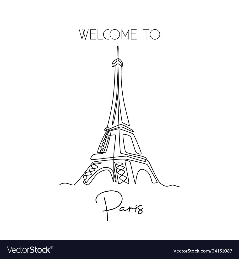 Single one line drawing eiffel tower landmark Vector Image