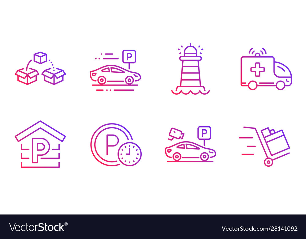 Car parking parking time and lighthouse icons set Vector Image