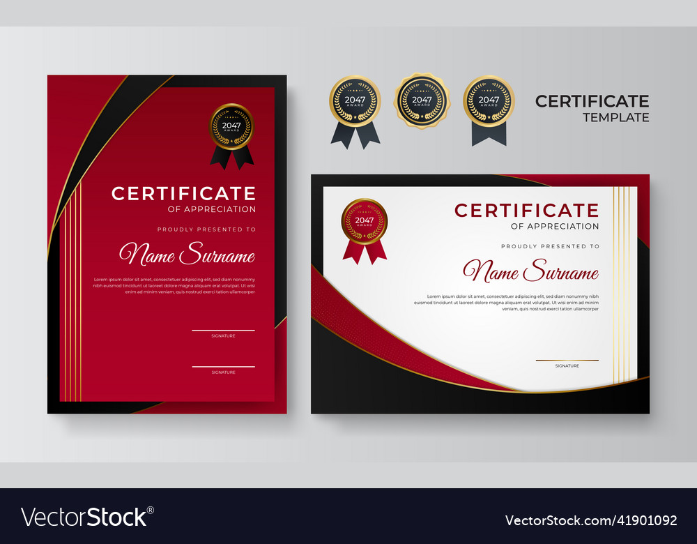 Flat wave employee red certificate design template