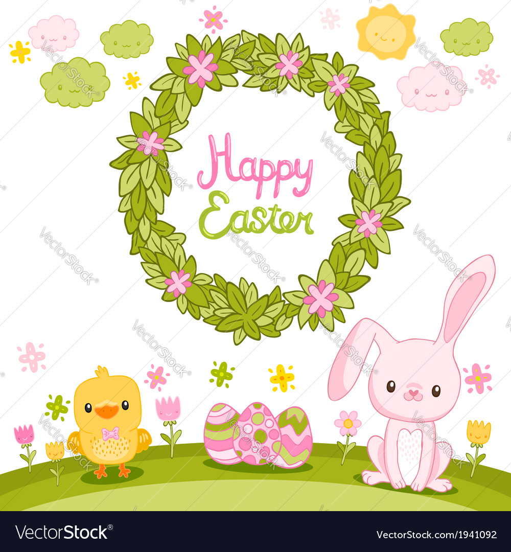 Happy easter background with cartoon cute bunny Vector Image