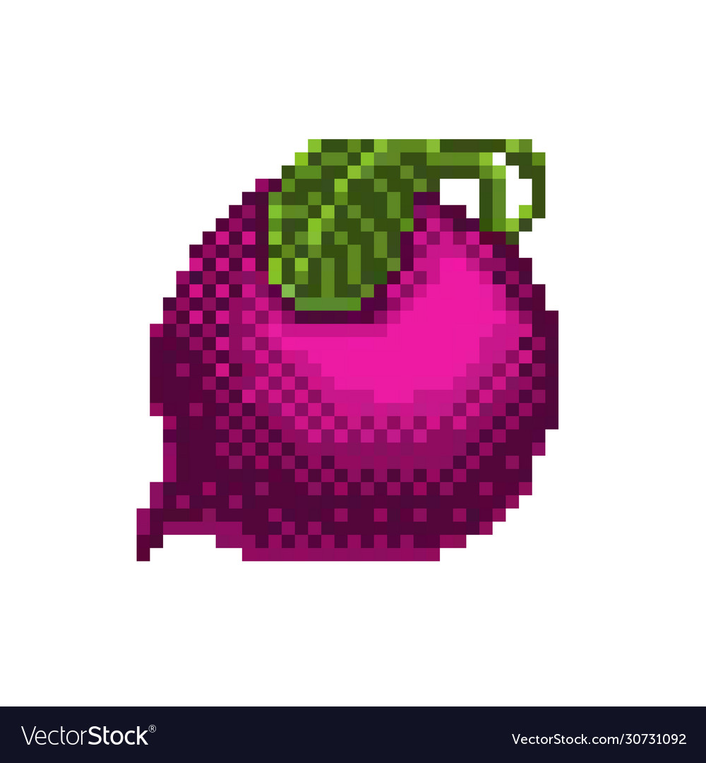 Set of pixel art fruits icon. 32x32 pixels. Vector illustration on