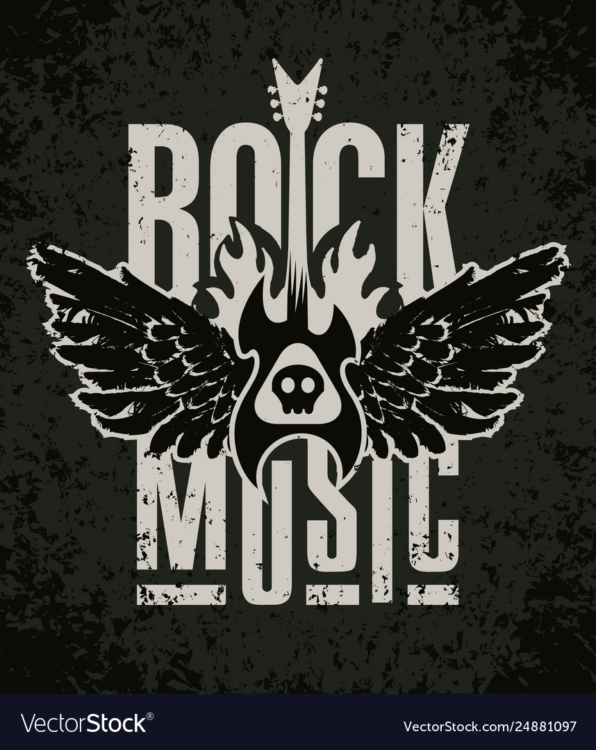 Banner for rock music with guitar and wings Vector Image