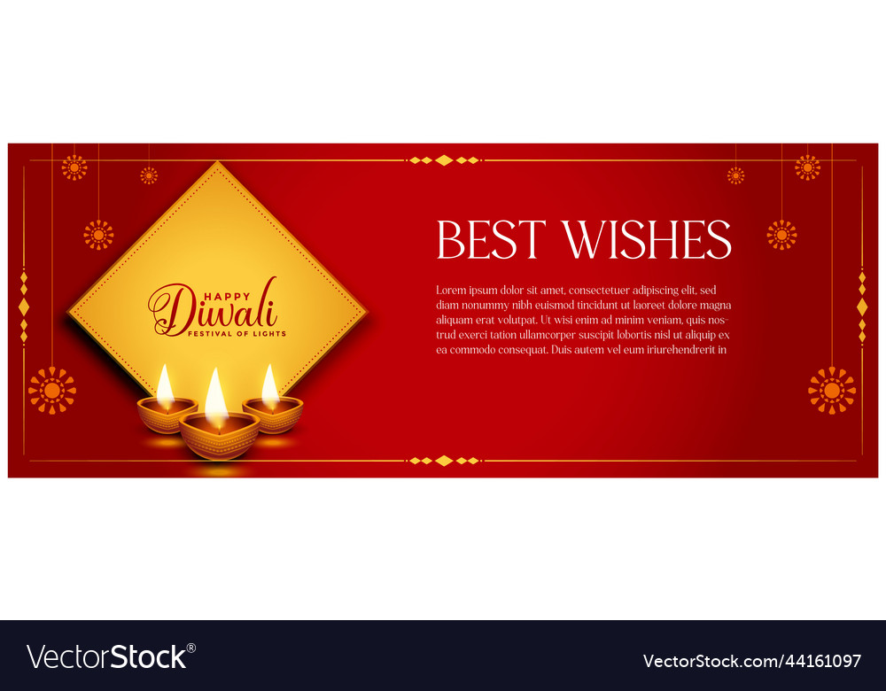 Happy diwali red banner with text space vector image Happy diwali red banner with text space