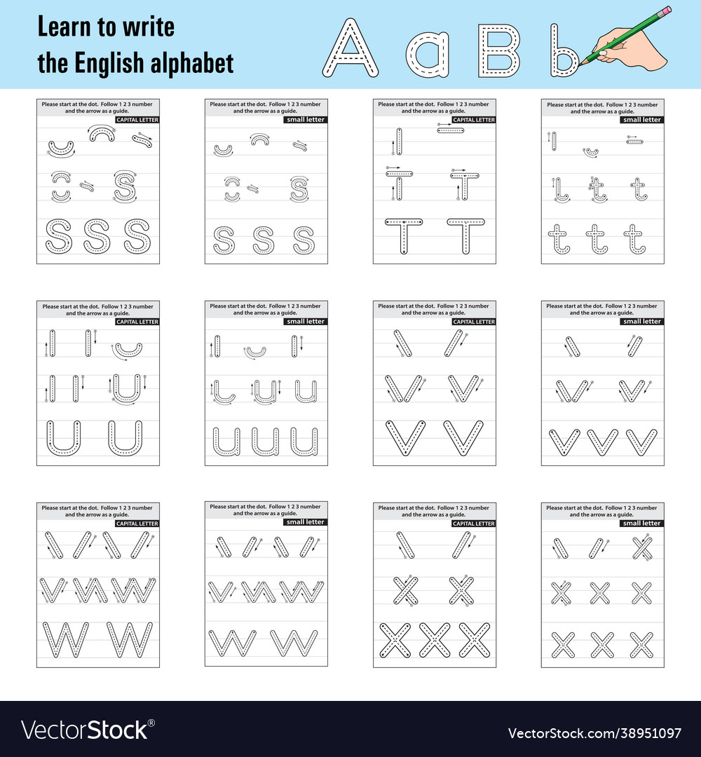Learn to write english alphabet royalty free vector image