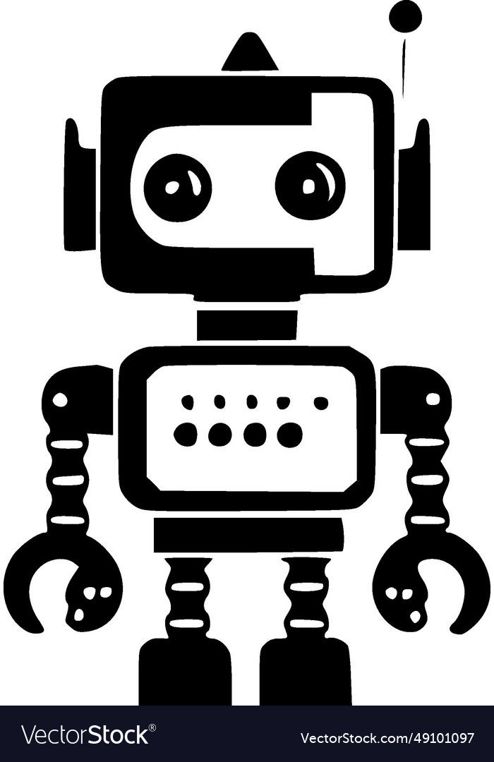 Robot - black and white Royalty Free Vector Image