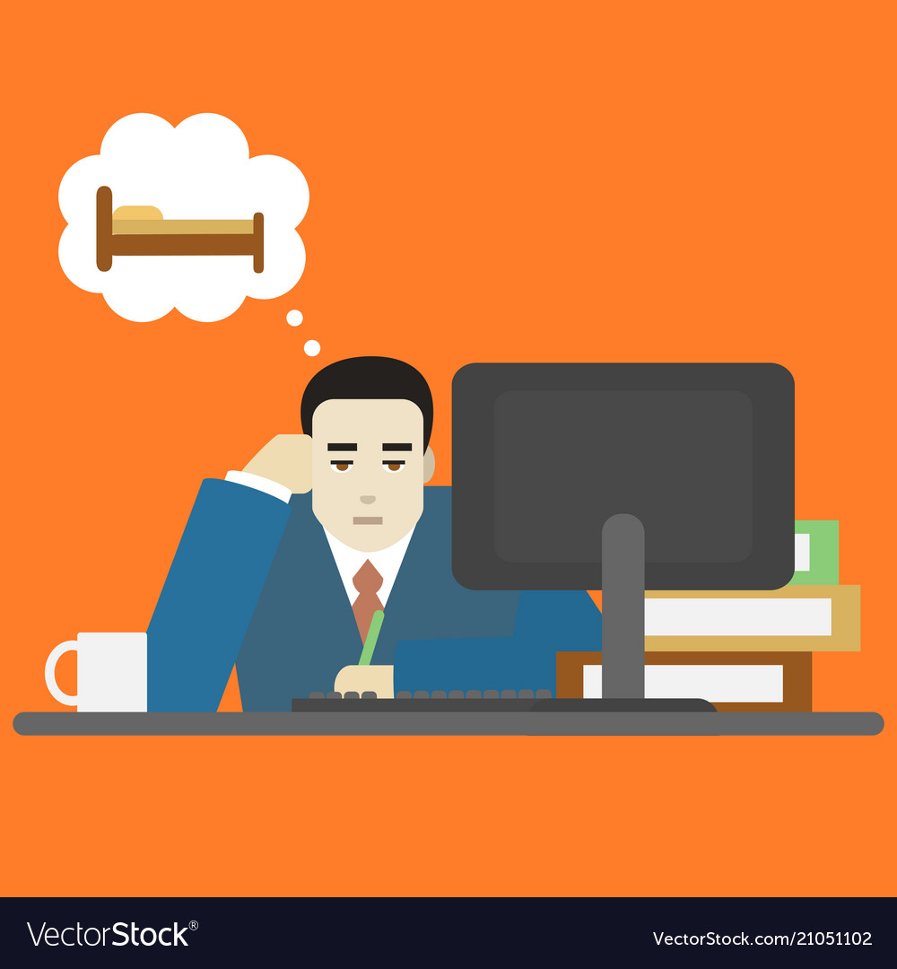 Cartoon businessman bored tired at work character Vector Image