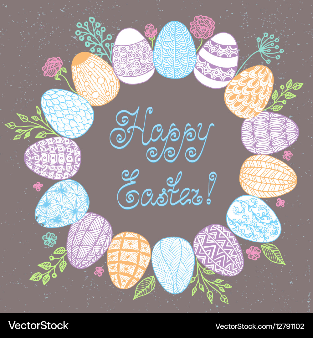 Easter wreath with easter eggs Royalty Free Vector Image