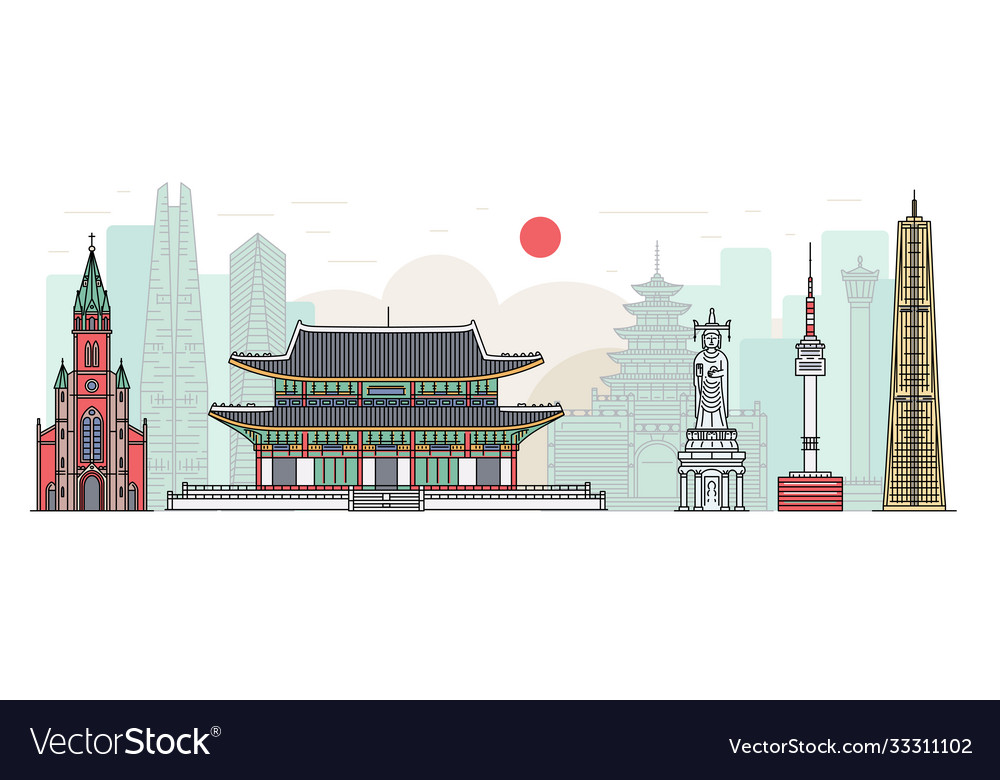 South korea cityscape banner - famous seoul city Vector Image