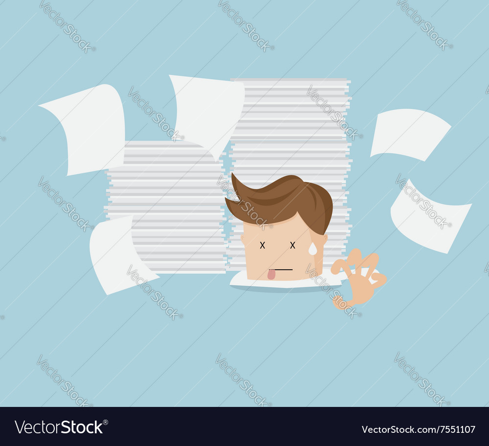 Businessman Under Stack Of Document Cartoon Vector Image