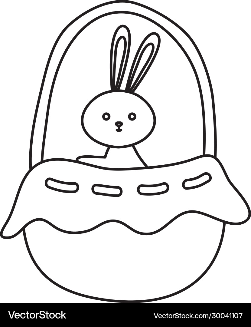Cute rabbit animal in basket wicker Royalty Free Vector