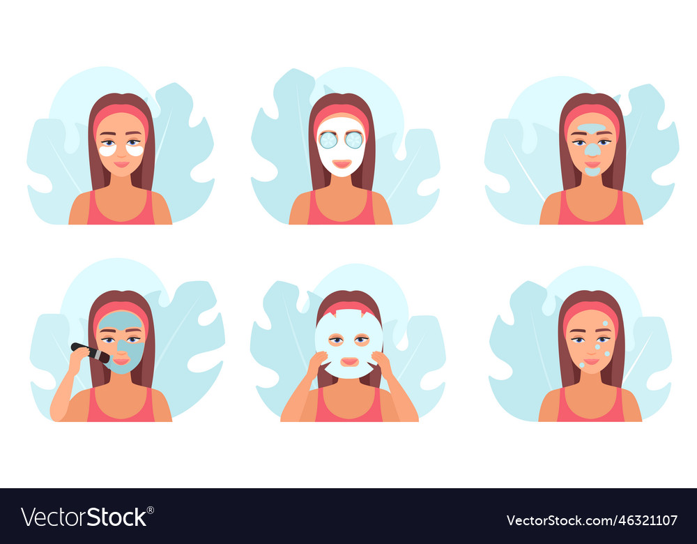 Mask facial spa treatment girls apply clay Vector Image