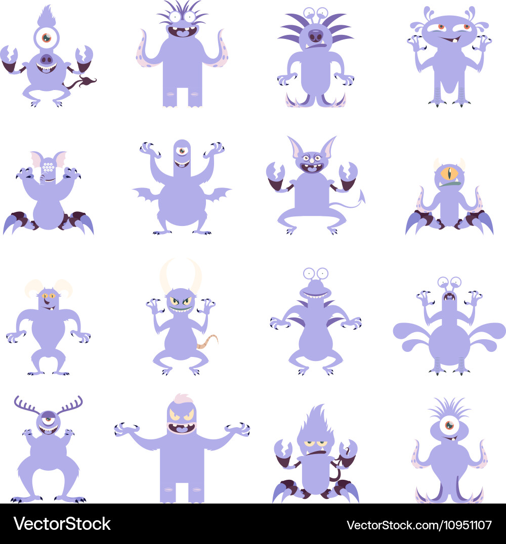 Set of flat moster icons Royalty Free Vector Image