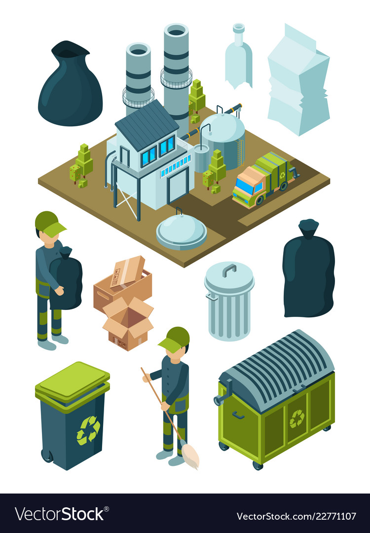 Waste recycle isometric refuse garbage facility Vector Image