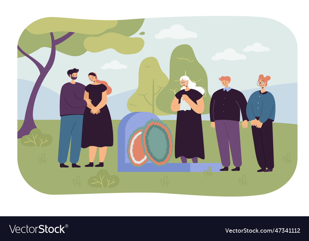 Cartoon family in mourning clothes crying Vector Image