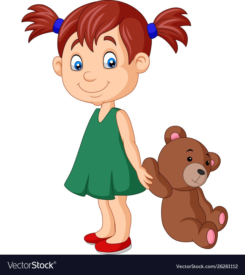 Cartoon little girl with teddy bear Royalty Free Vector