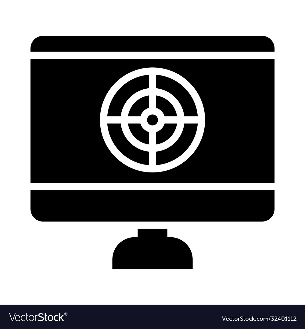 Computer with target icon on screen silhouette Vector Image