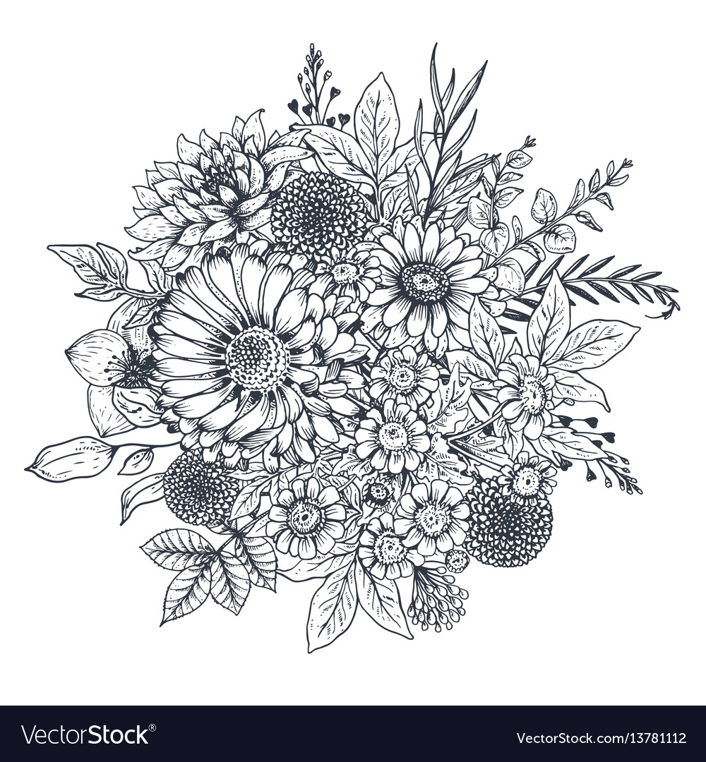 Floral composition bouquet with hand drawn Vector Image